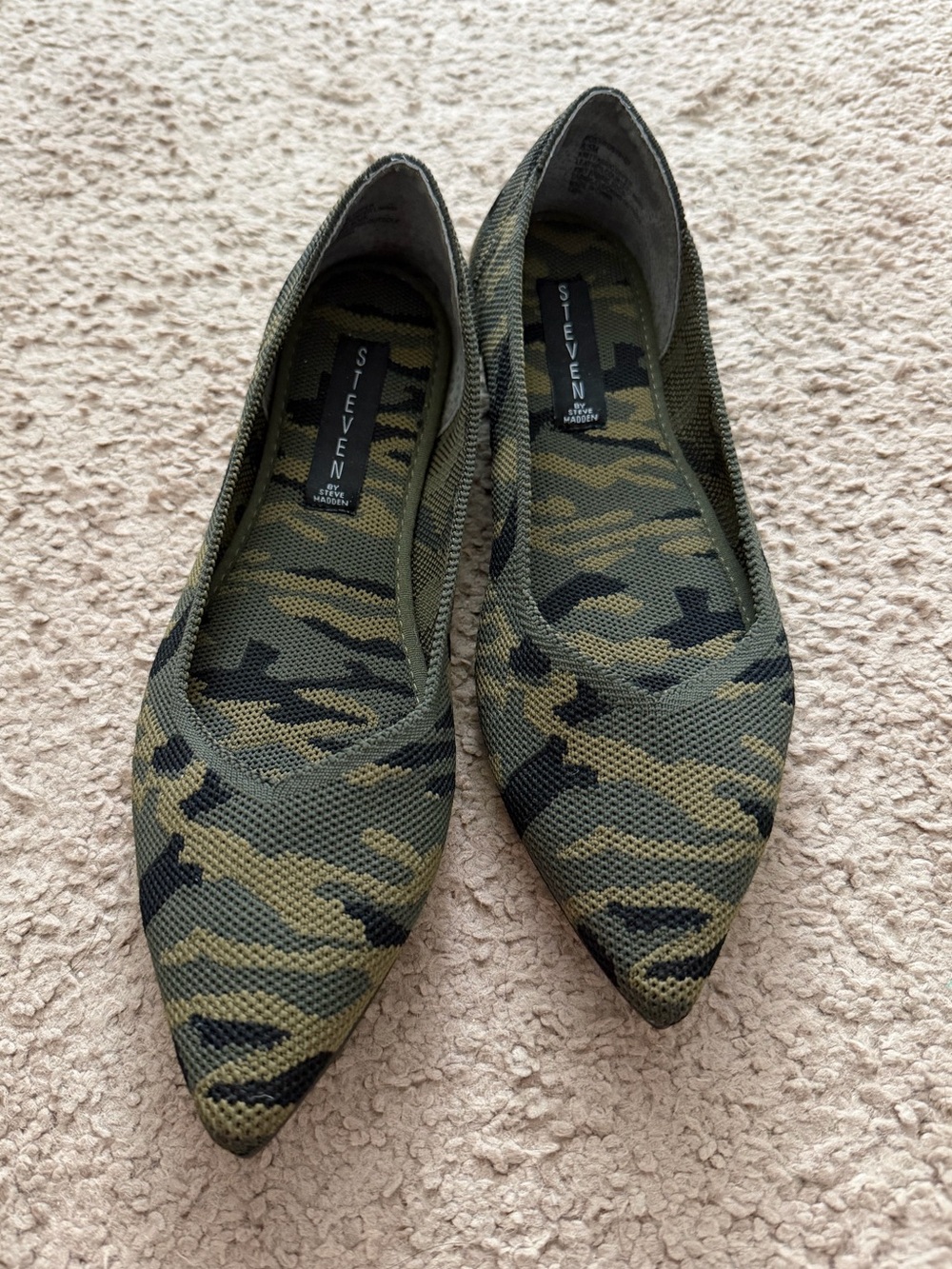 Steven By Steve Madden Olive and Black Camouflage Pointed Flats